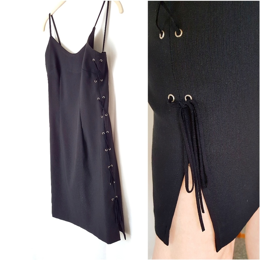 EUC Fitted Black Lace Up Shift Dress